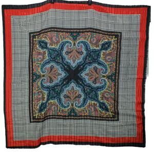 Italian Scarf Large Houndstooth Paisley geometric Large Raw Hem Multicolor Italy